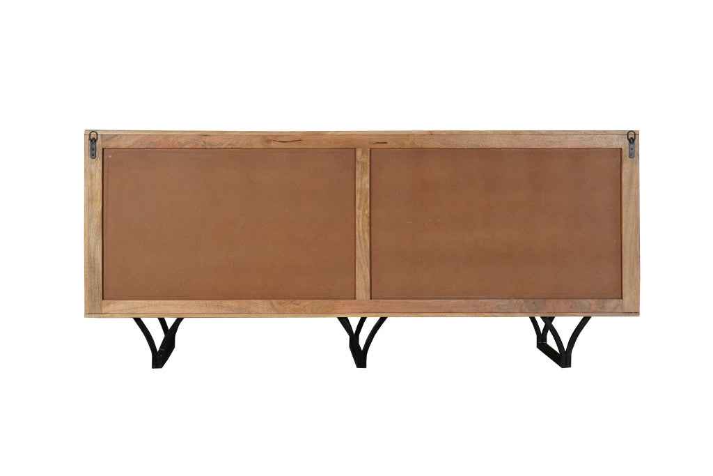 84" Beige Solid Wood Carved Geometric Sideboard with Four Doors