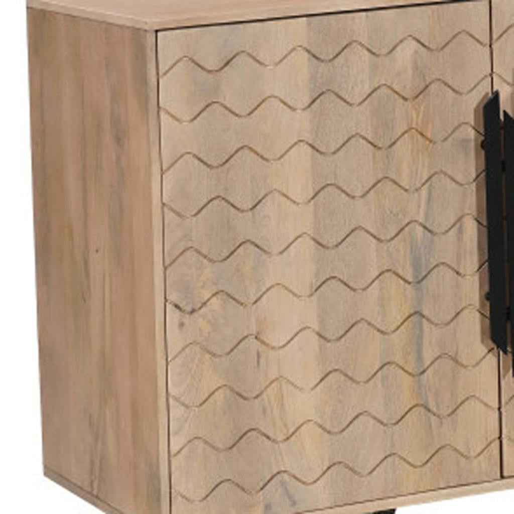84" Beige Solid Wood Carved Geometric Sideboard with Four Doors