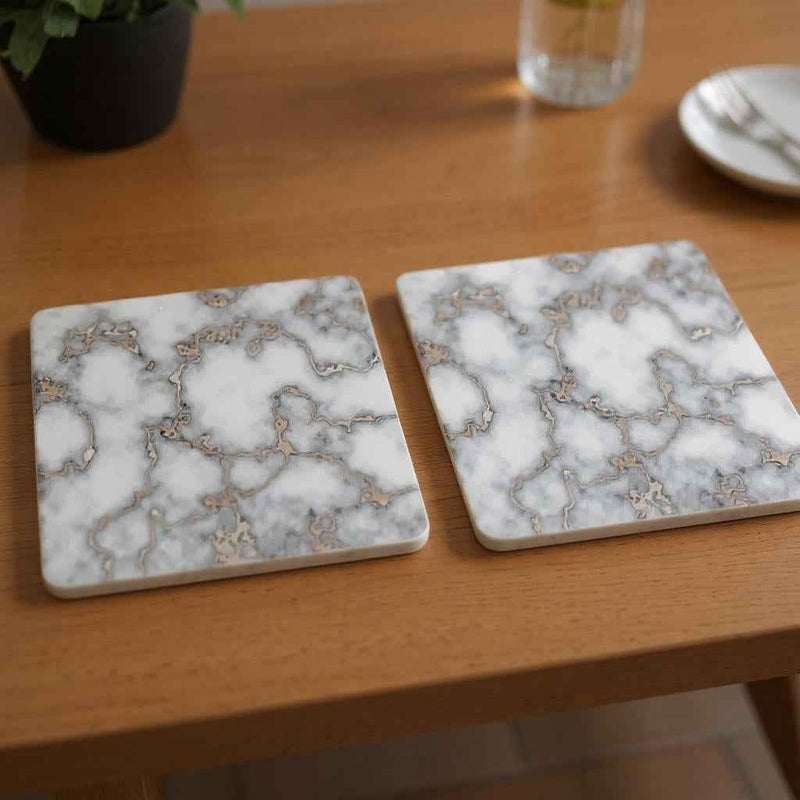 15" X 15" Gray And Gold Abstract Agglomerated cork Square Placemats