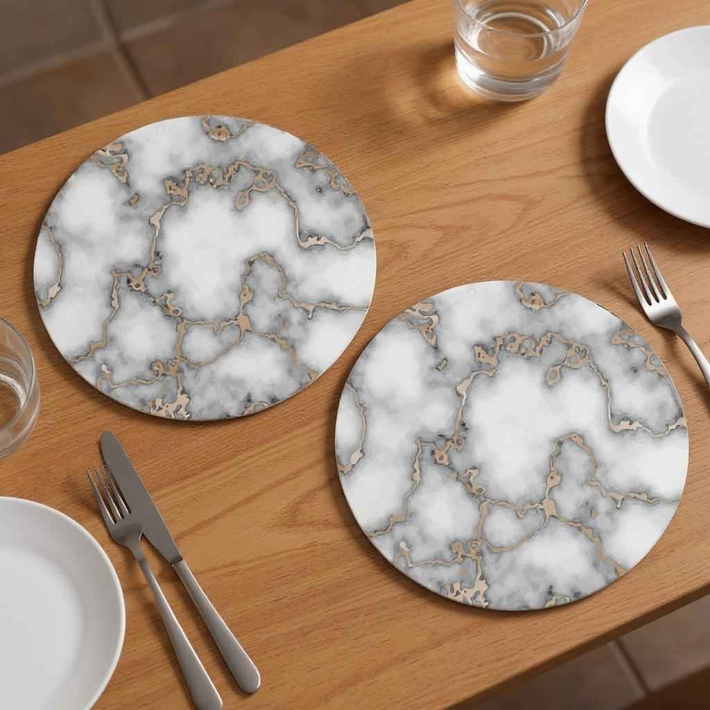 15" Set of Two Gold And Gray Abstract Round Placemats