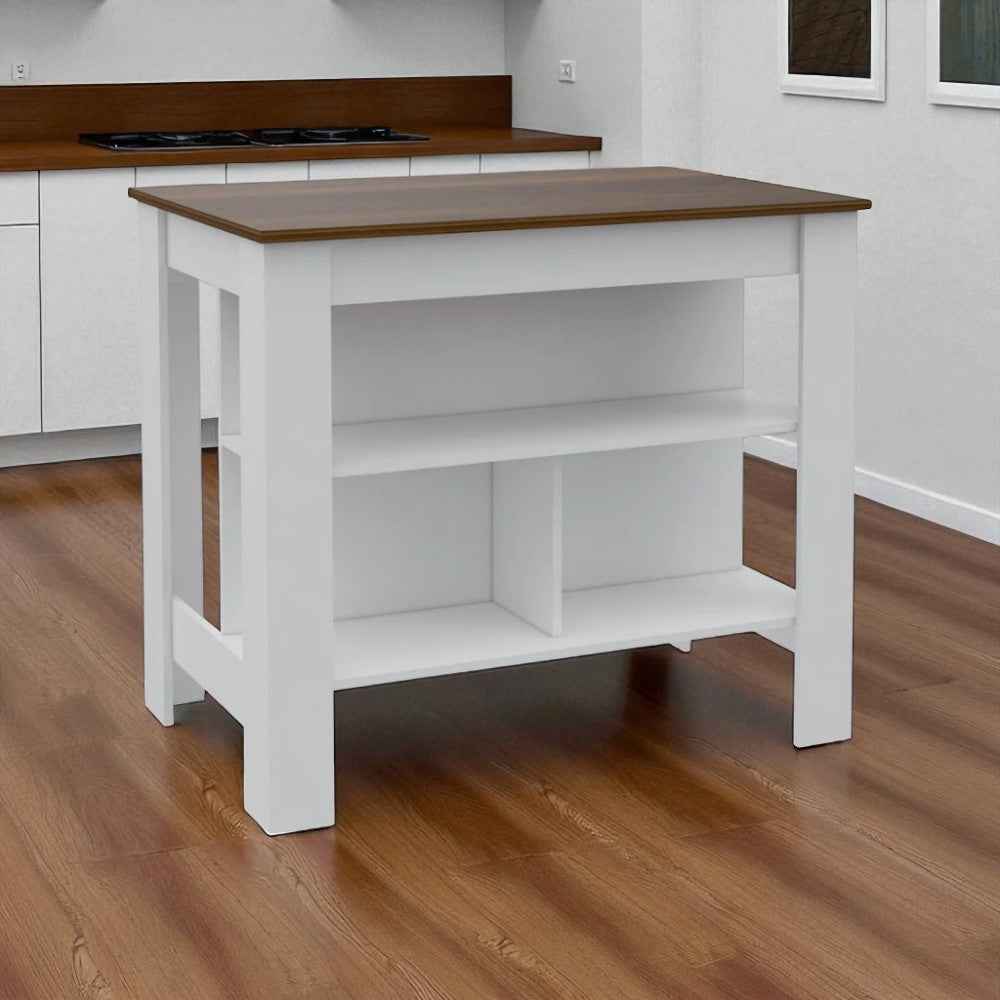 White and Brown 41" Kitchen Island With Storage