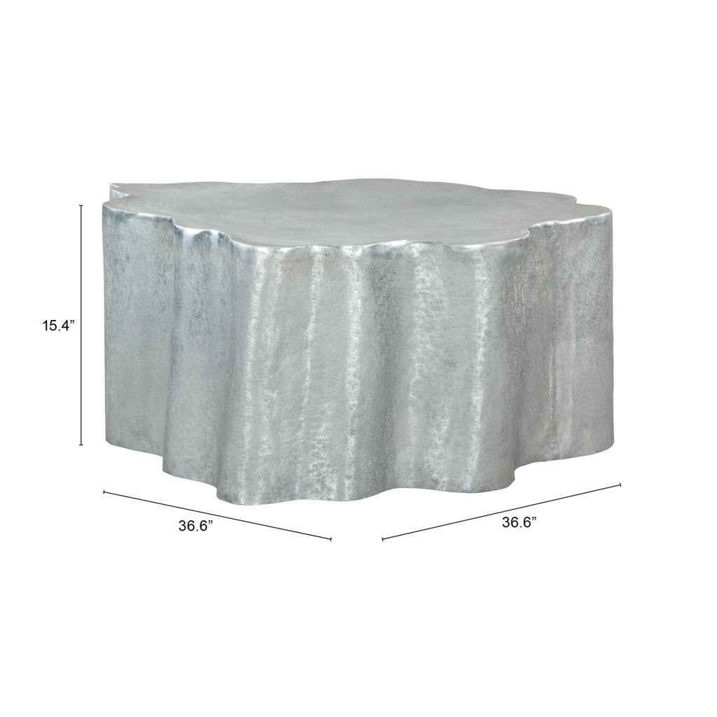37" Silver Aluminum Free Form Solid Coffee Table