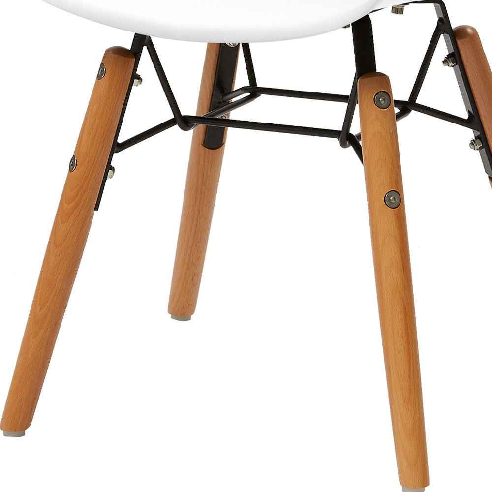 Set Of Four White And Brown Heavy Duty Plastic And Wood Juvenile Side Chairs