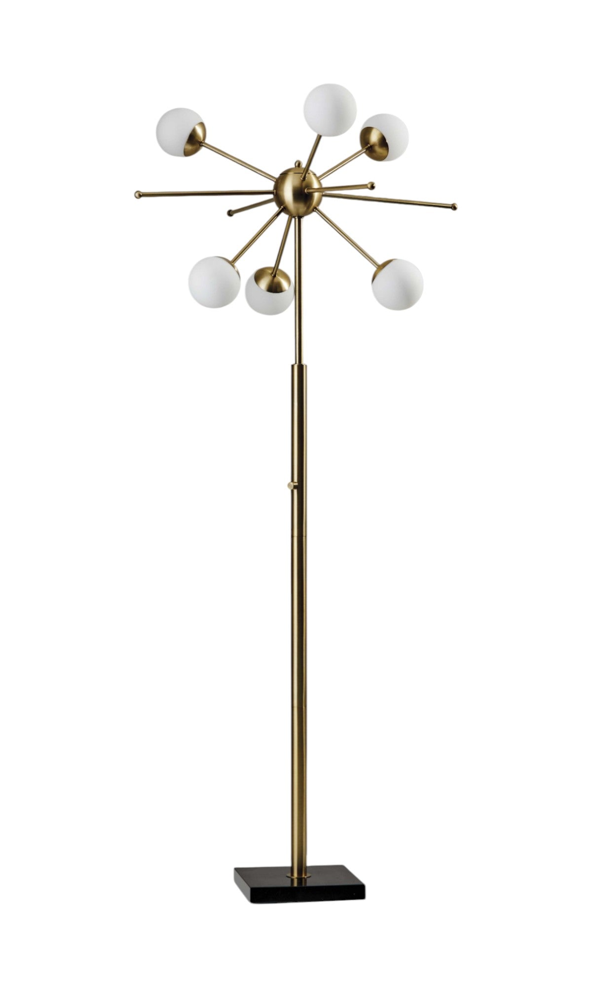 64" Brass Six Light LED Novelty Floor Lamp With White Glass Globe Shades - Lighting