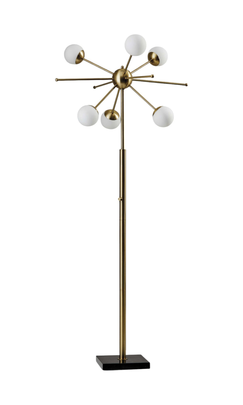 64" Brass Six Light LED Novelty Floor Lamp With White Glass Globe Shades - Lighting