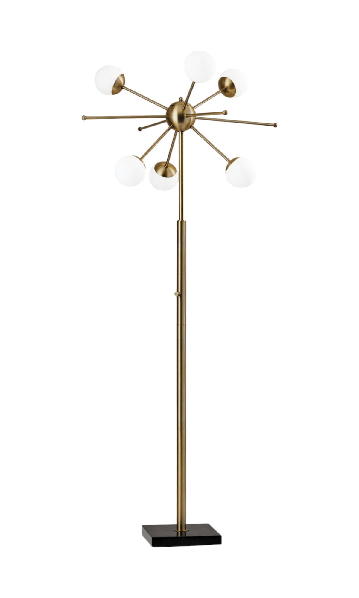 64" Brass Six Light LED Novelty Floor Lamp With White Glass Globe Shades - Lighting