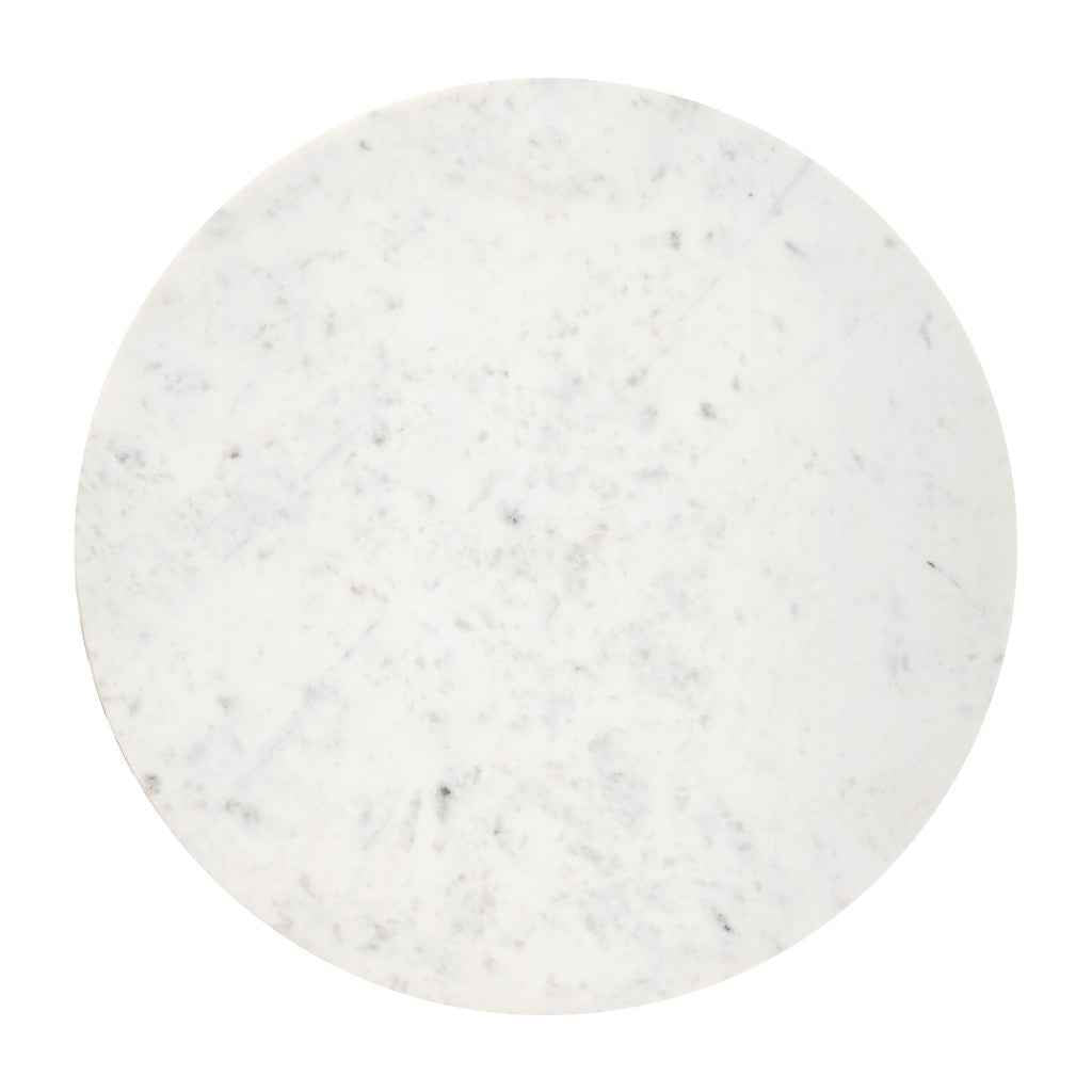 34" White and Natural Genuine Marble and Wood Round Drum Coffee Table