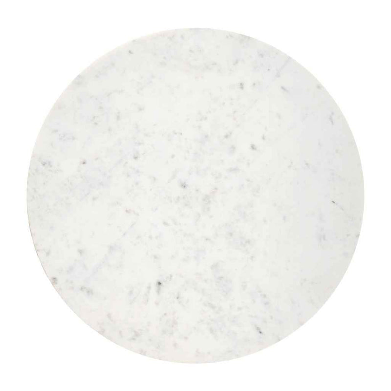 34" White and Natural Genuine Marble and Wood Round Drum Coffee Table