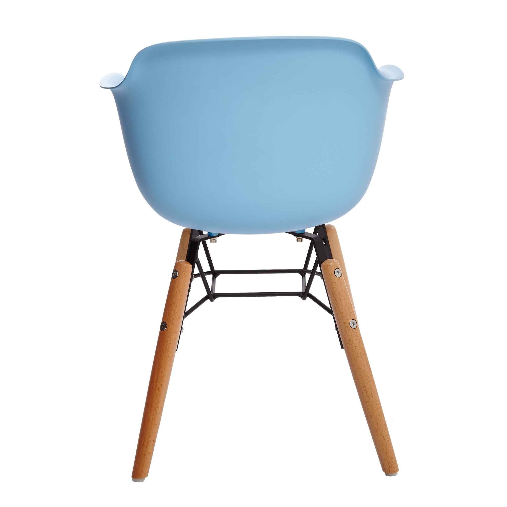 Set Of Four Blue And Brown Heavy Duty Plastic And Wood Juvenile Side Chairs
