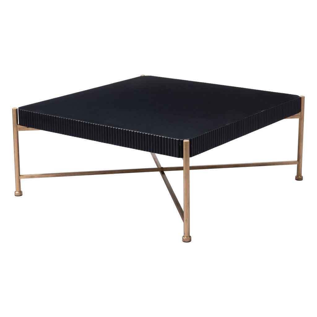 42" Black and Gold Solid Wood and Steel Square Coffee Table