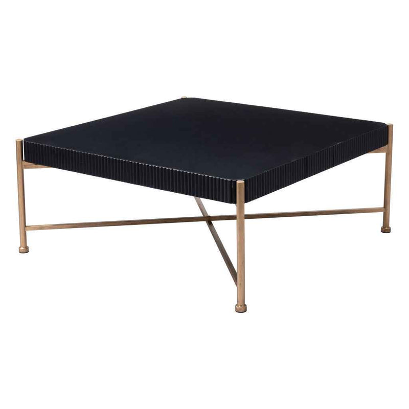 42" Black and Gold Solid Wood and Steel Square Coffee Table