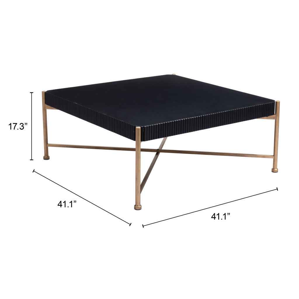 42" Black and Gold Solid Wood and Steel Square Coffee Table