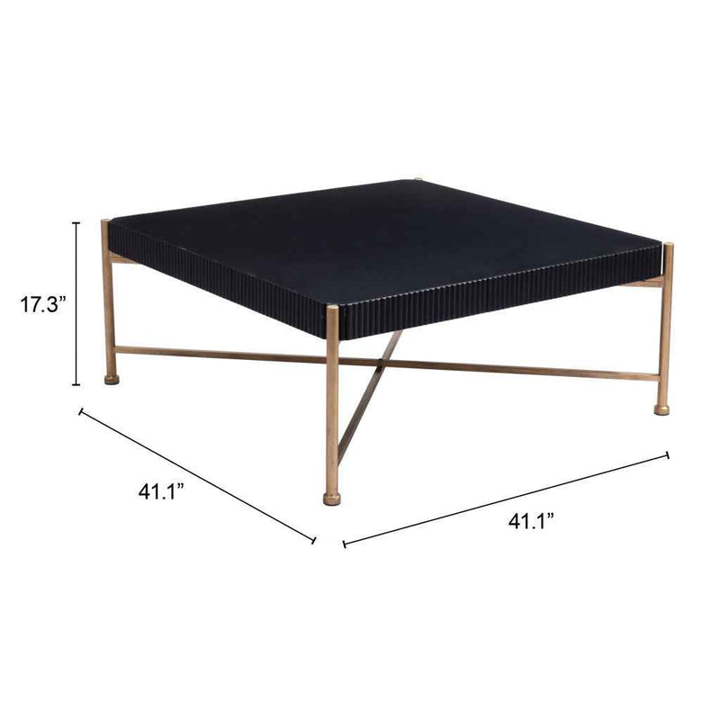 42" Black and Gold Solid Wood and Steel Square Coffee Table