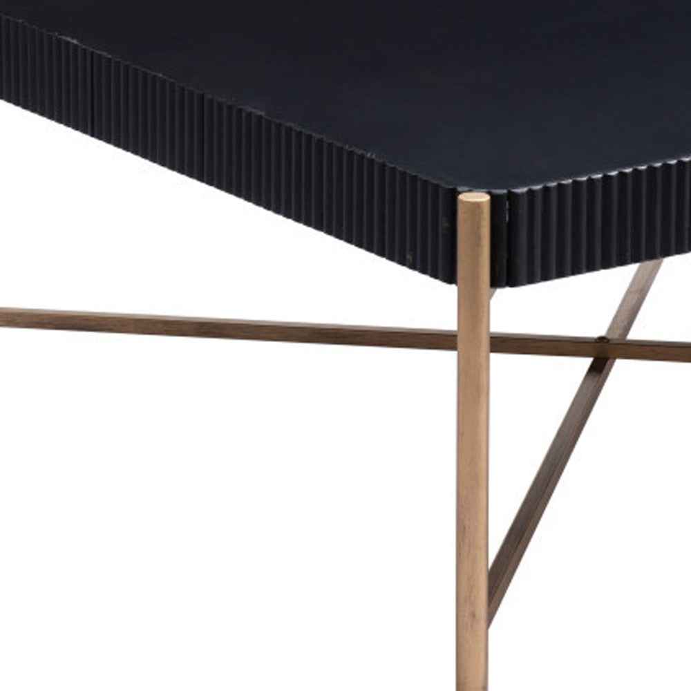 42" Black and Gold Solid Wood and Steel Square Coffee Table
