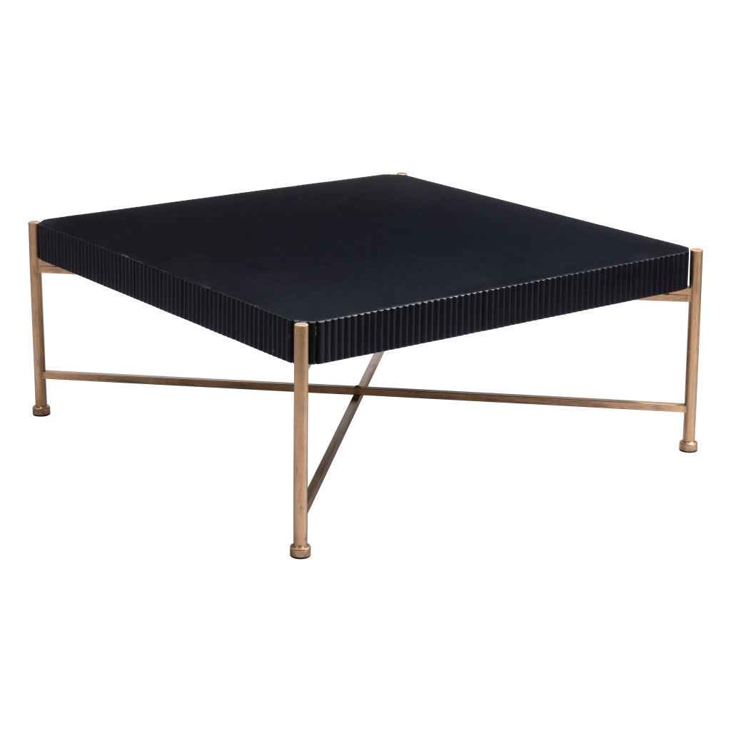 42" Black and Gold Solid Wood and Steel Square Coffee Table