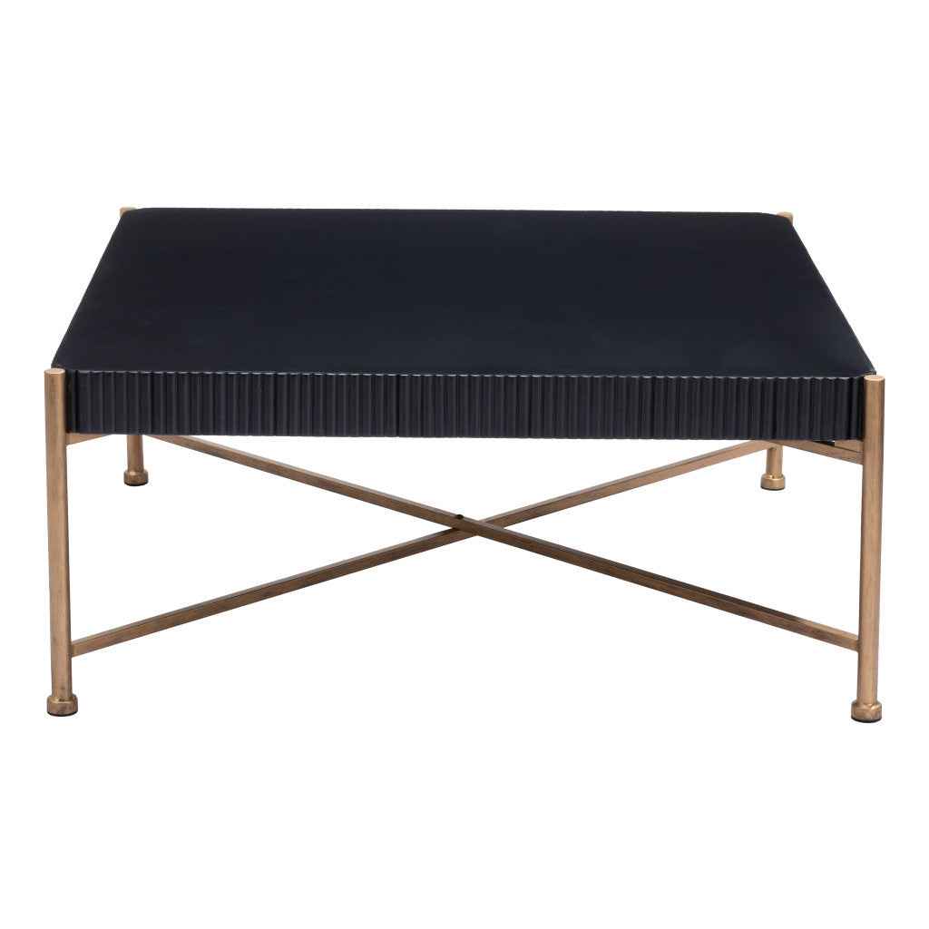 42" Black and Gold Solid Wood and Steel Square Coffee Table