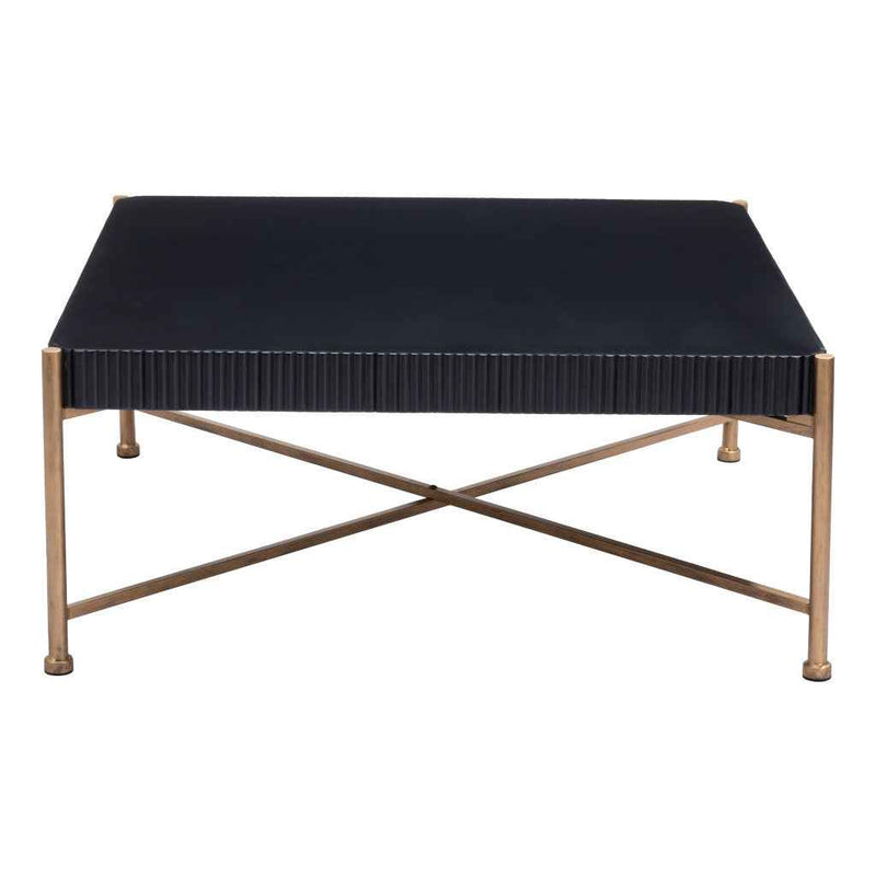 42" Black and Gold Solid Wood and Steel Square Coffee Table
