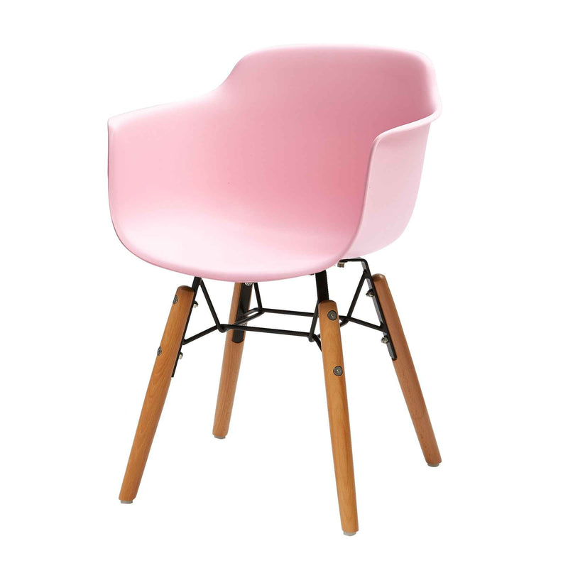 Set Of Four Pink And Brown Heavy Duty Plastic And Wood Juvenile Side Chairs