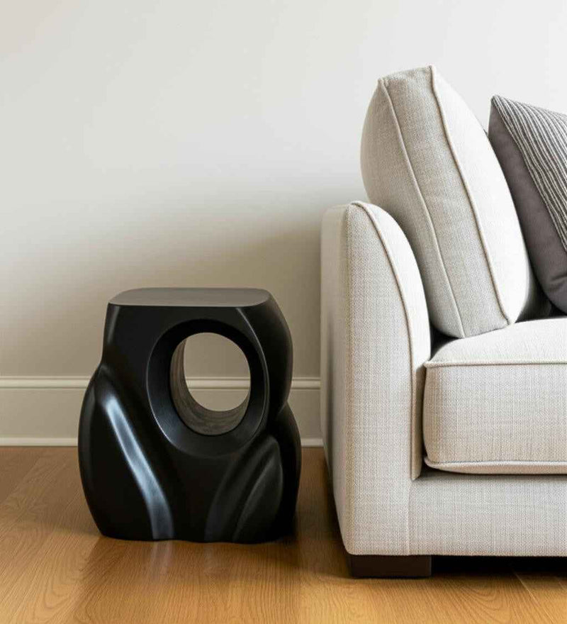 16" Black Solid Wood Figurine End Table