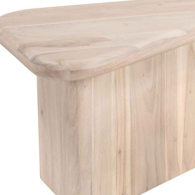 Set of Two Natural Solid Wood Triangle Pedestal Nested Coffee Tables