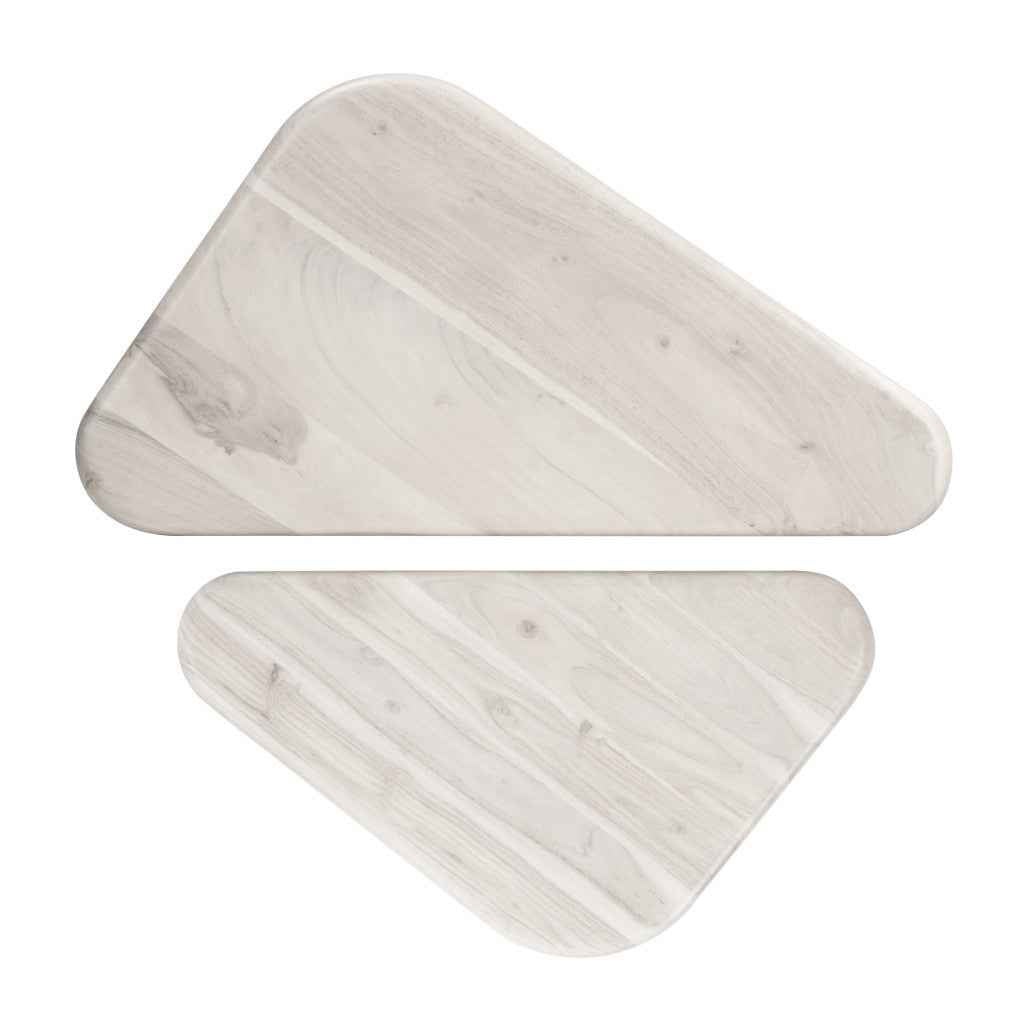 Set of Two Natural Solid Wood Triangle Pedestal Nested Coffee Tables