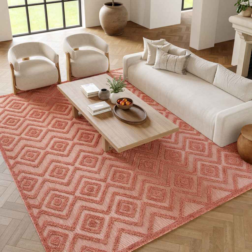 7' X 10' Orange Indoor Outdoor Area Rug
