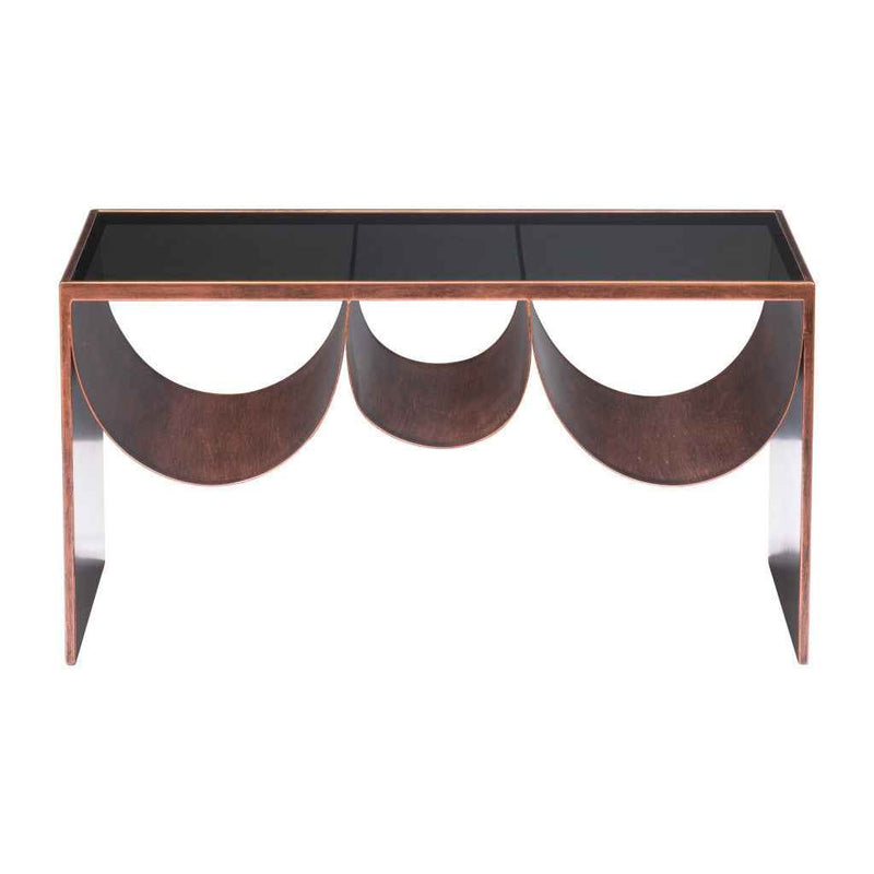32" Black and Copper Mirrored Glass and Steel Solid Coffee Table