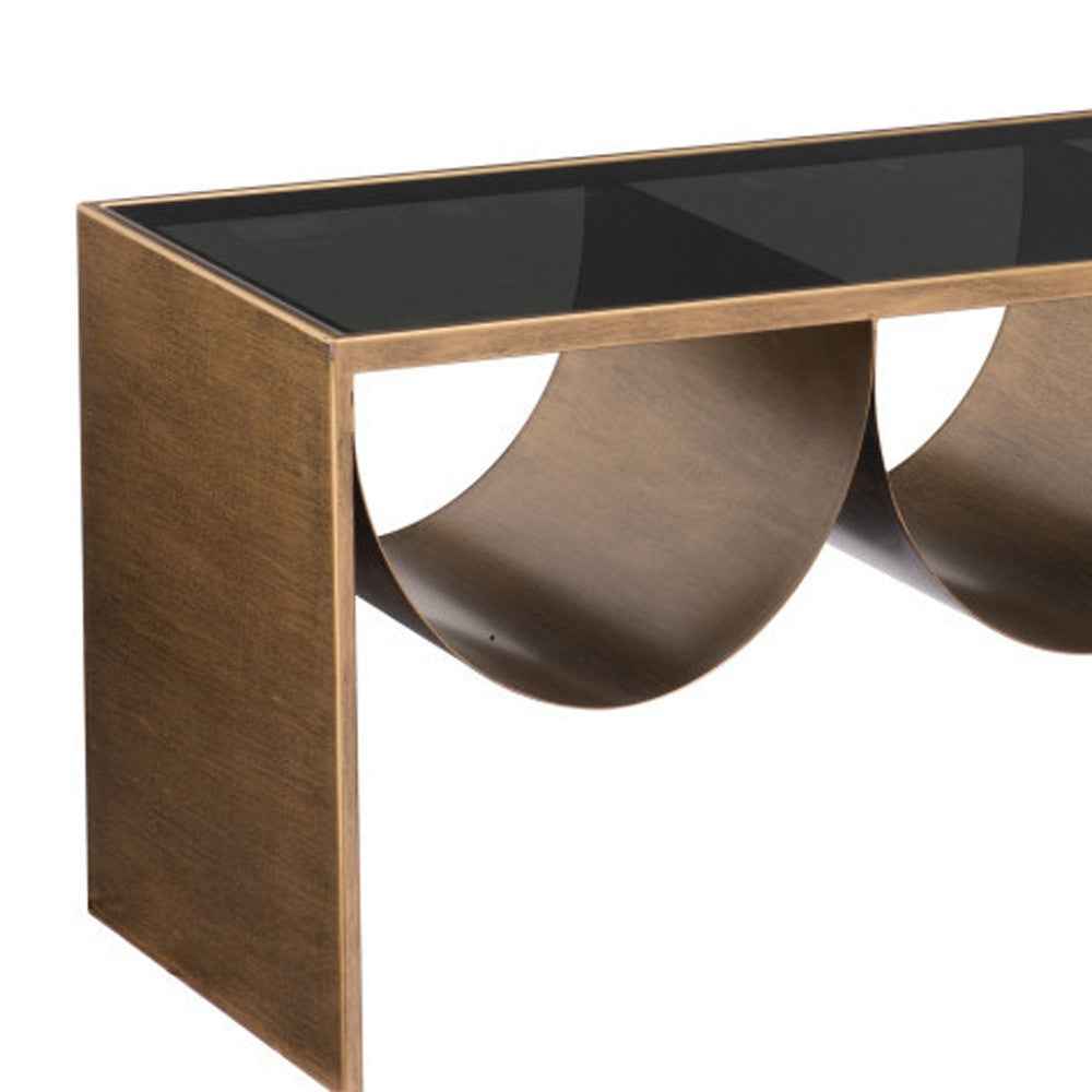 48" Black and Brass Mirrored Glass and Steel Solid Coffee Table