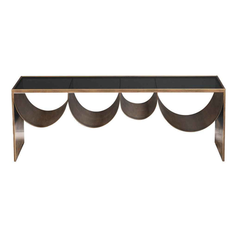 48" Black and Brass Mirrored Glass and Steel Solid Coffee Table