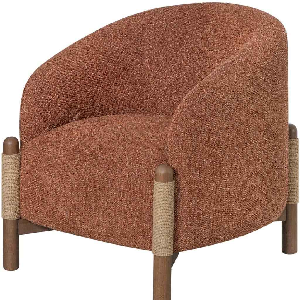 30" Rust and Brown Fabric And Wood Arm Chair