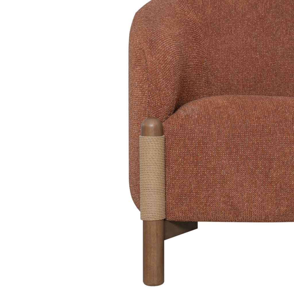 30" Rust and Brown Fabric And Wood Arm Chair