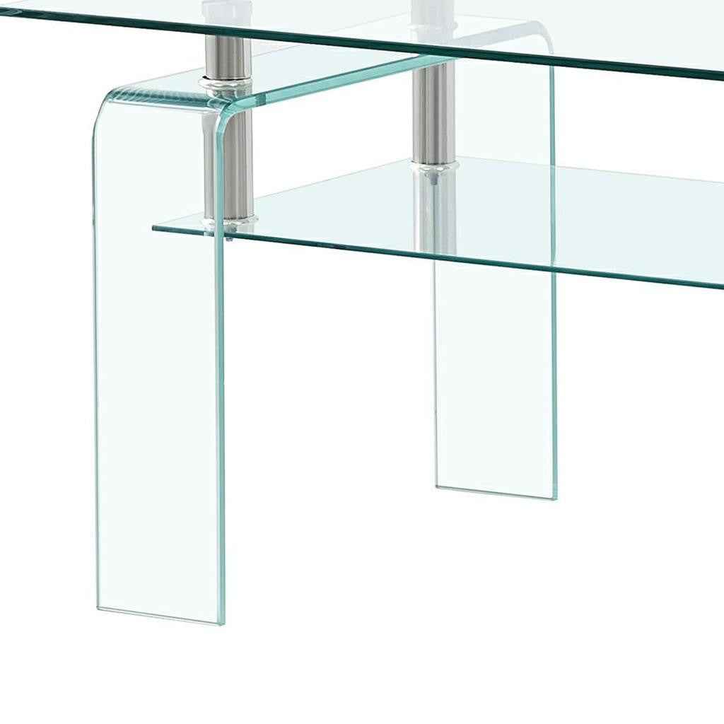 39" Clear Glass Coffee Table With Shelf