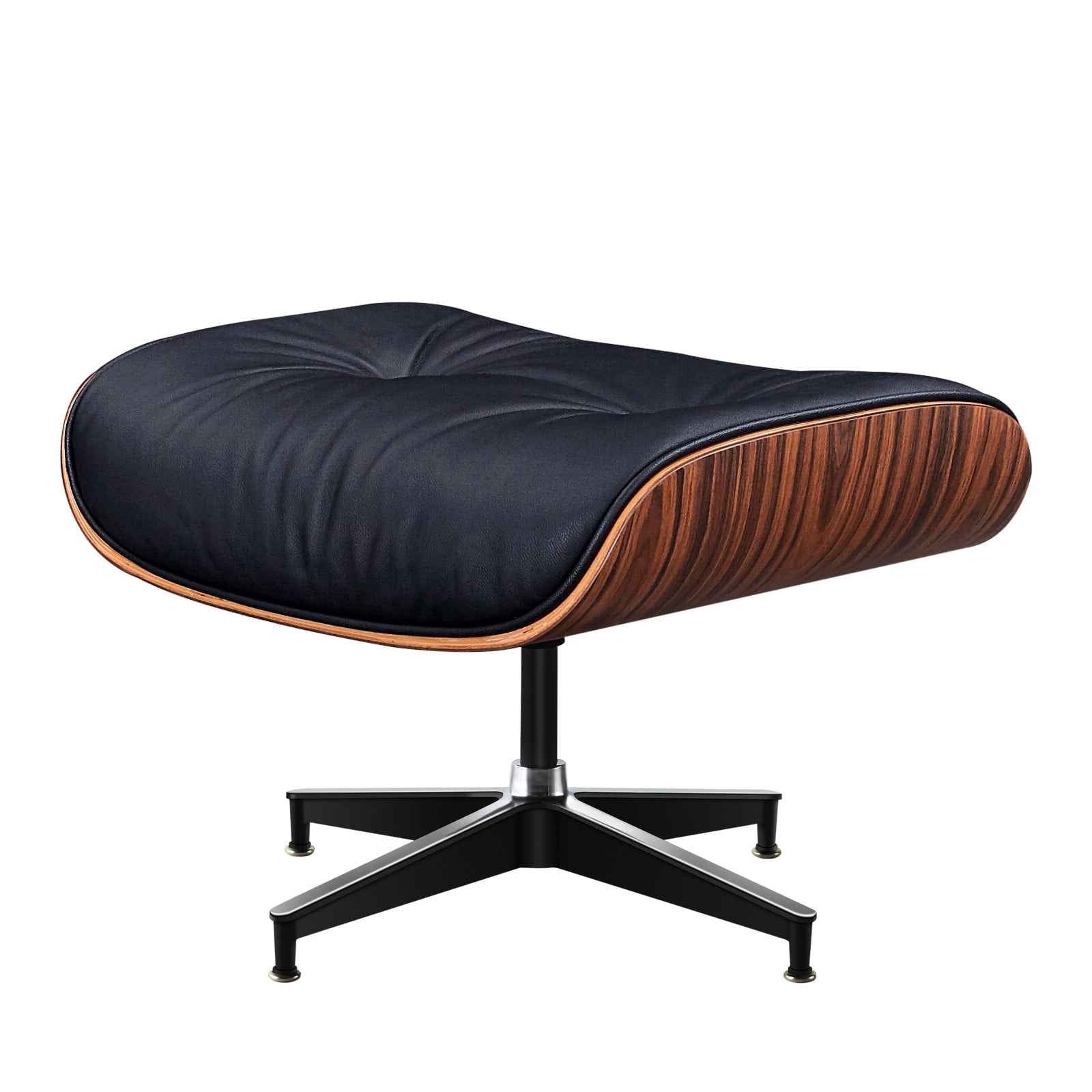 28" Black and Rosewood Tufted Genuine Leather Lounge Chair With Ottoman