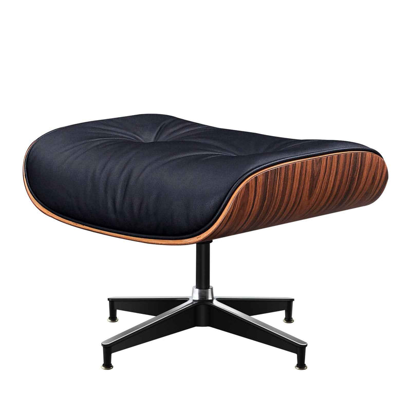 28" Black and Rosewood Tufted Genuine Leather Lounge Chair With Ottoman