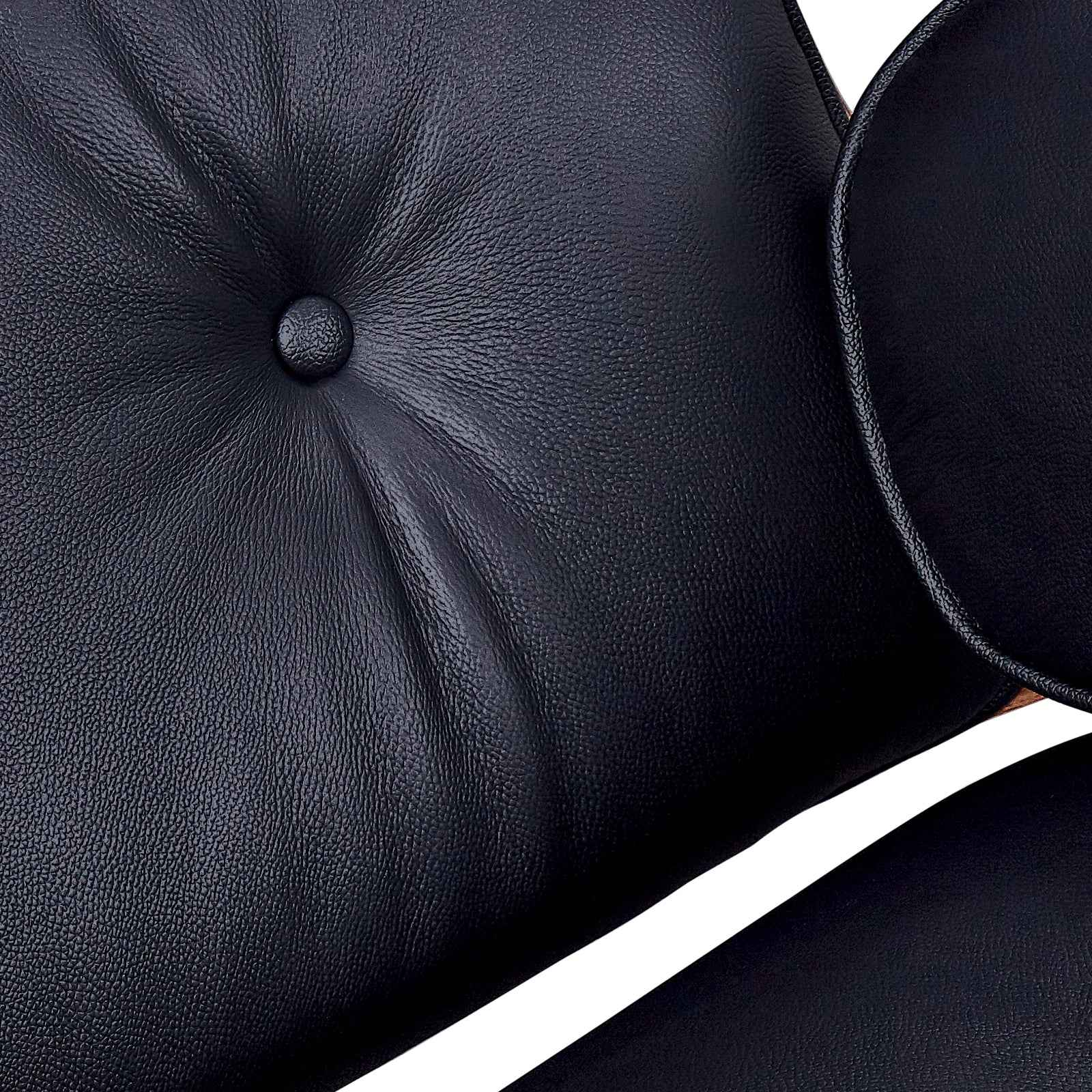 28" Black and Rosewood Tufted Genuine Leather Lounge Chair With Ottoman