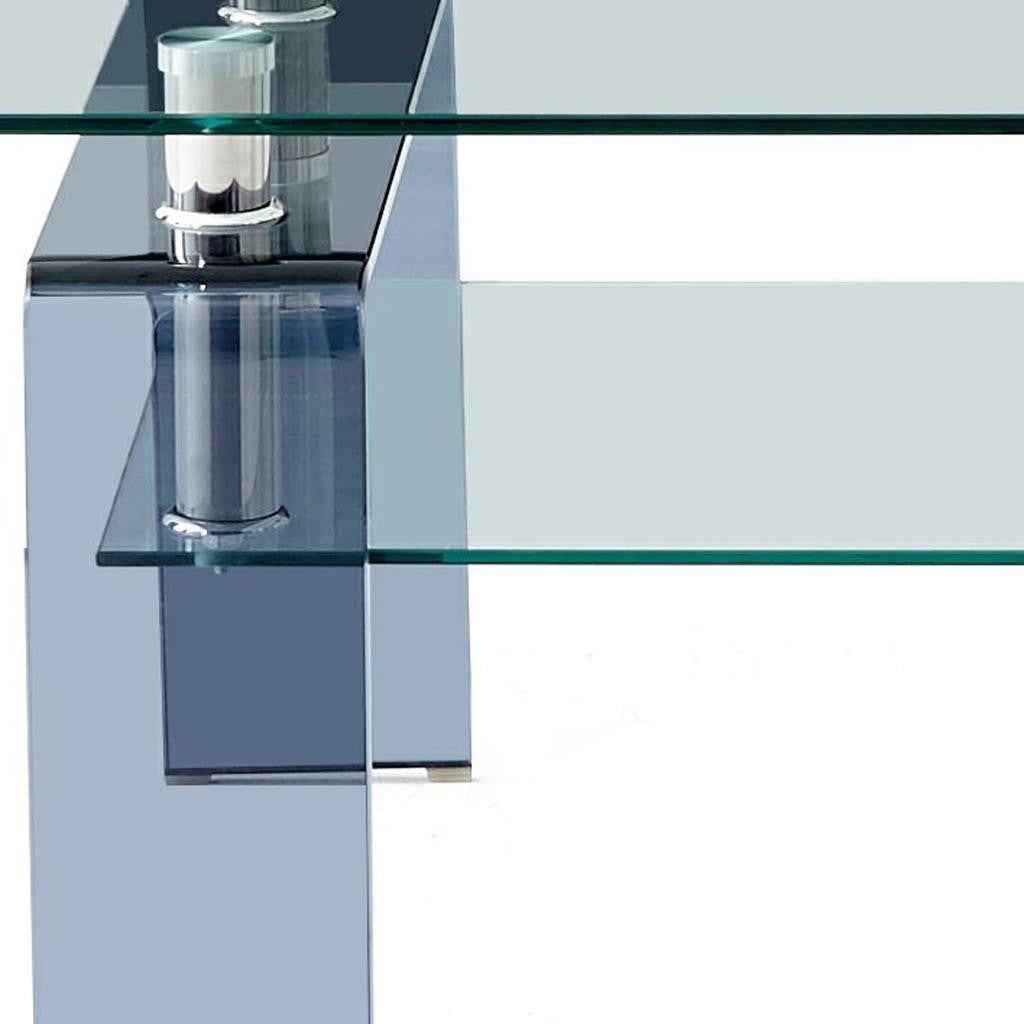 39" Clear and Black Glass Coffee Table With Shelf