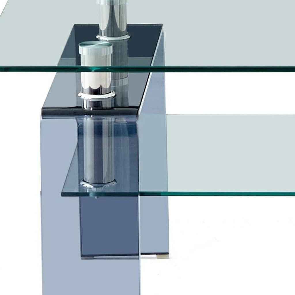 39" Clear and Black Glass Coffee Table With Shelf