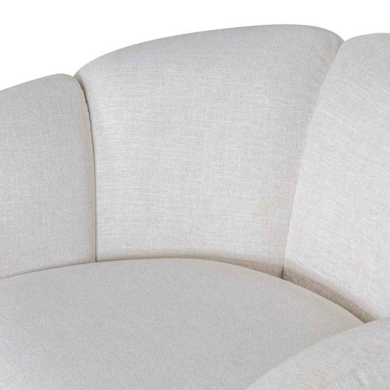 34" Off White and Natural Fabric Wood And Rattan Swivel Arm Chair