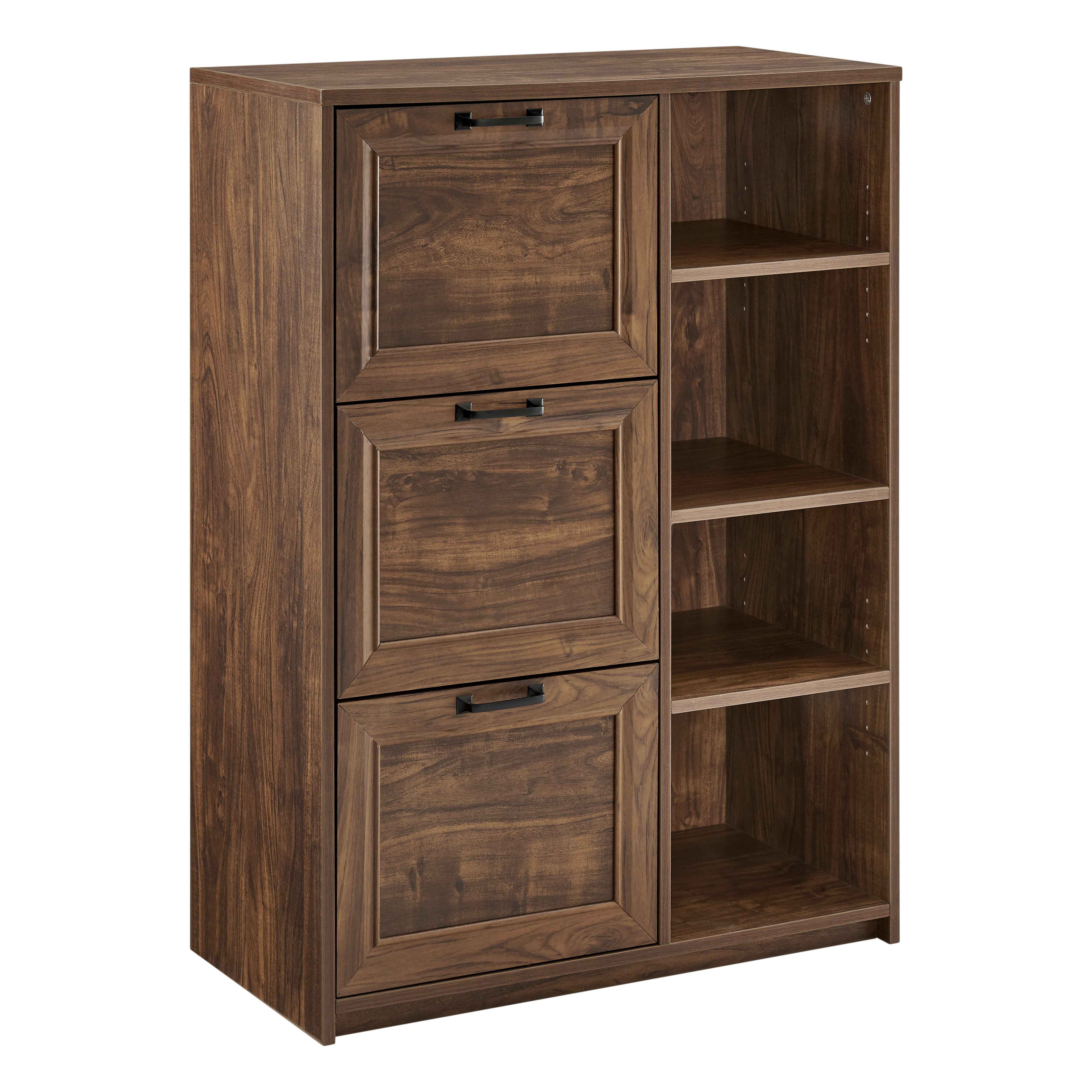 43" Walnut Distressed Wood Three Drawers Filing Cabinet