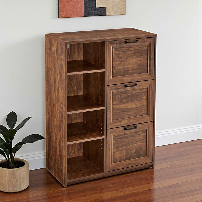 43" Walnut Distressed Wood Three Drawers Filing Cabinet