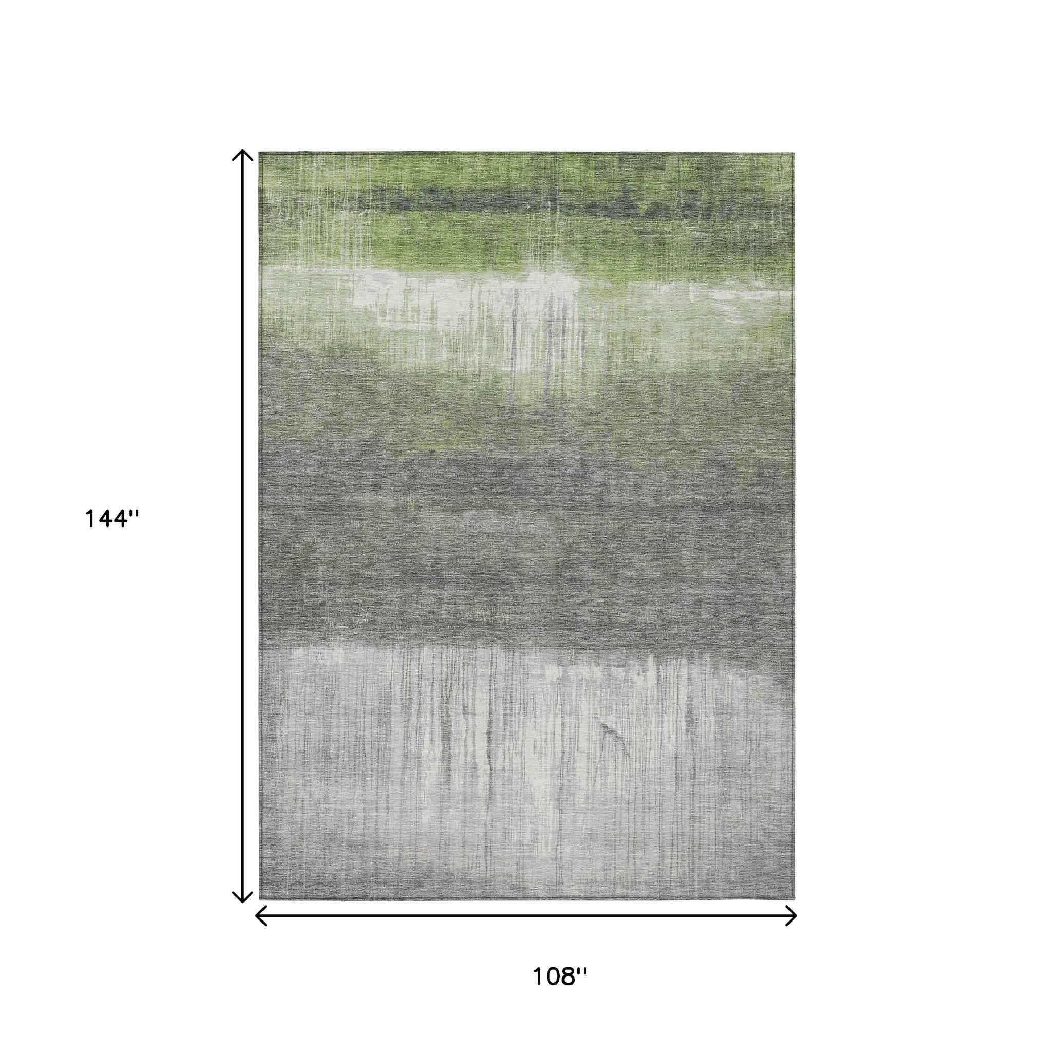 9' X 12' Fern Green And Gray Abstract Washable Indoor Outdoor Area Rug