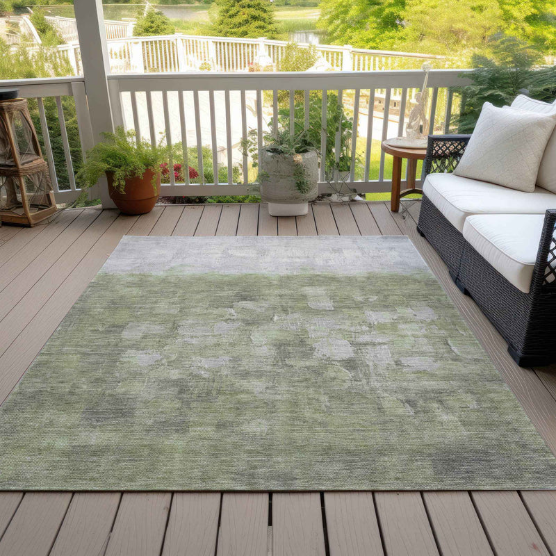 3' X 5' Fern Green And Silver Abstract Washable Indoor Outdoor Area Rug