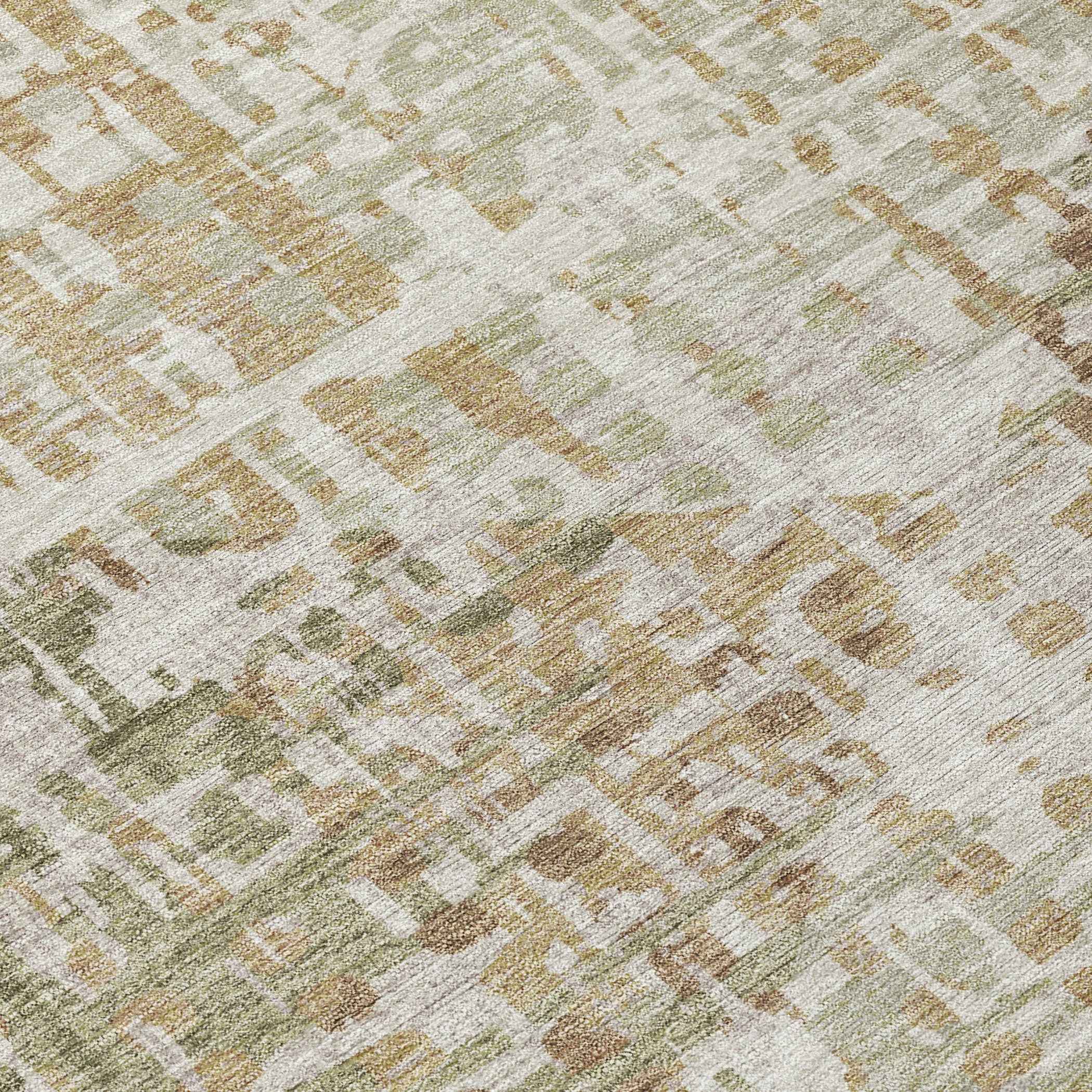 8' Fern Green And Beige Round Geometric Washable Indoor Outdoor Area Rug