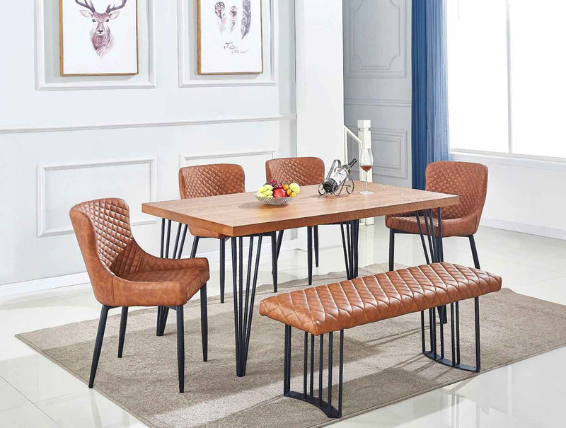 63" Brown and Black Wood And Metal Dining Table