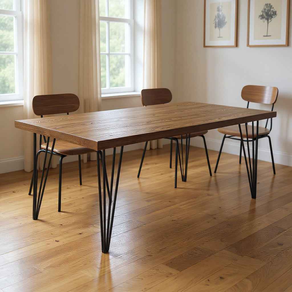 63" Brown and Black Wood And Metal Dining Table