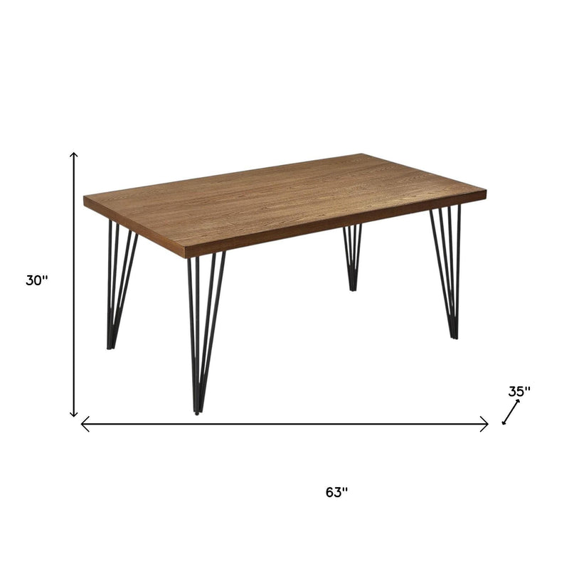 63" Brown and Black Wood And Metal Dining Table - Kitchen & Dining