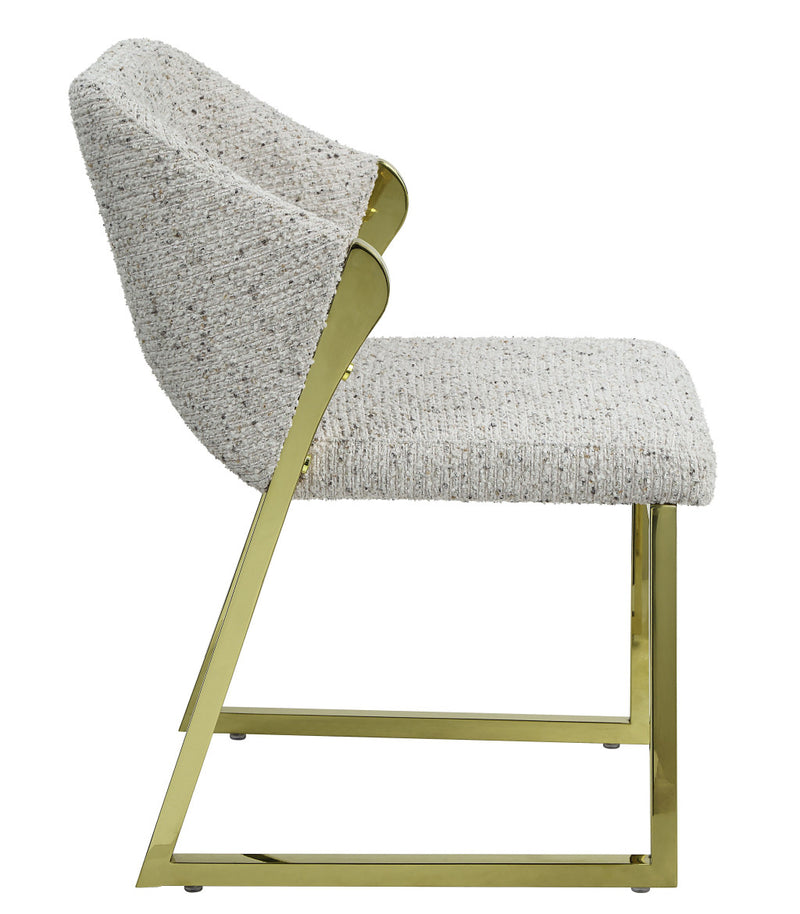 Beige and Gold Upholstered Boucle Wing Back Dining Side Chair - Kitchen & Dining