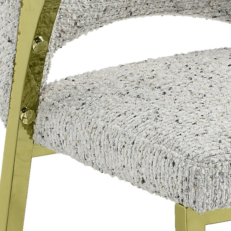 Beige and Gold Upholstered Boucle Wing Back Dining Side Chair - Kitchen & Dining