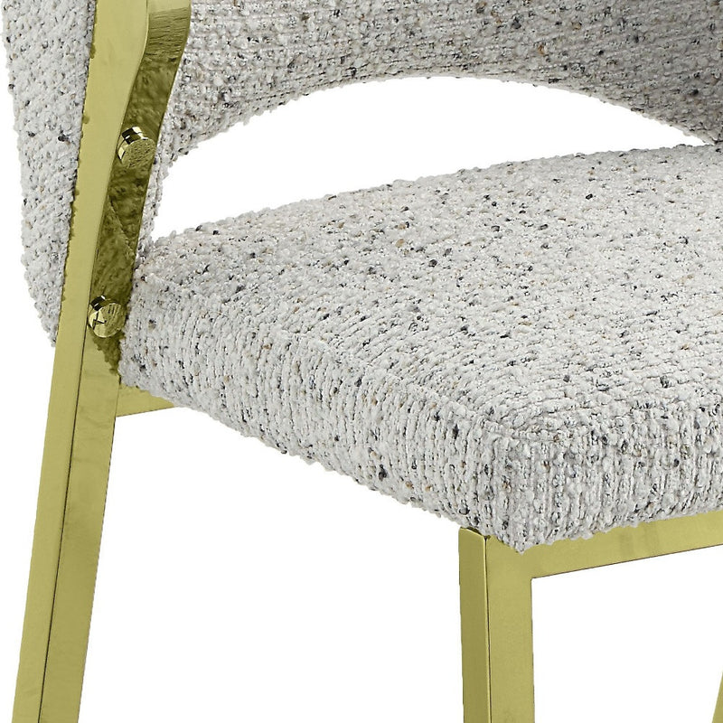 Beige and Gold Upholstered Boucle Wing Back Dining Side Chair - Kitchen & Dining