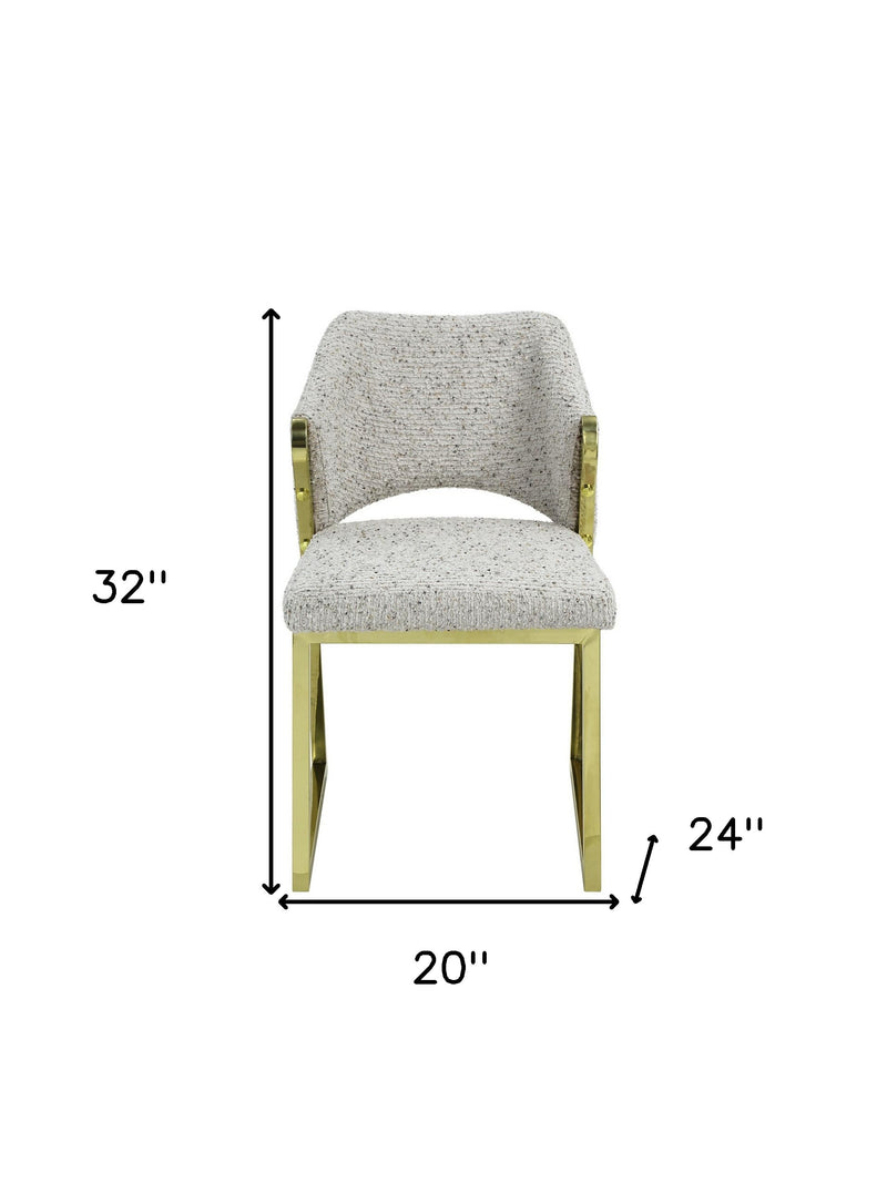 Beige and Gold Upholstered Boucle Wing Back Dining Side Chair - Kitchen & Dining